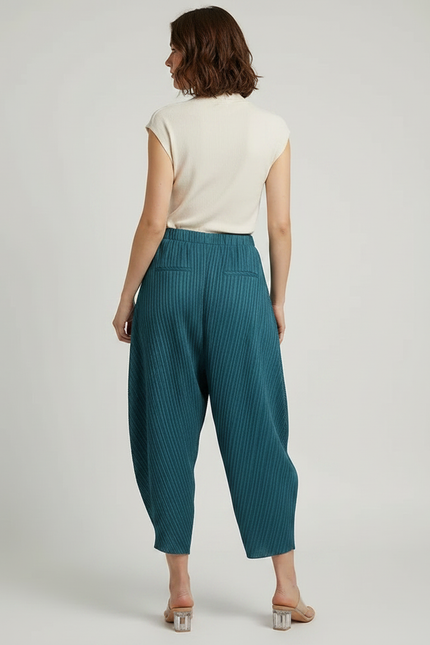 Pantalon À Pince Plissé Fluide Ample Bleu Canard - Polyester - vue 2
