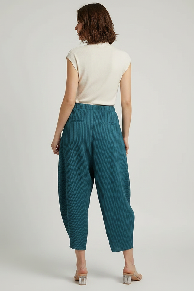 Pantalon À Pince Plissé Fluide Ample Bleu Canard - Polyester - vue 2
