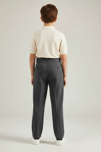 Pantalon À Pince Gris Foncé Droit Plissé Élégant Garçon - Laine - vue 2