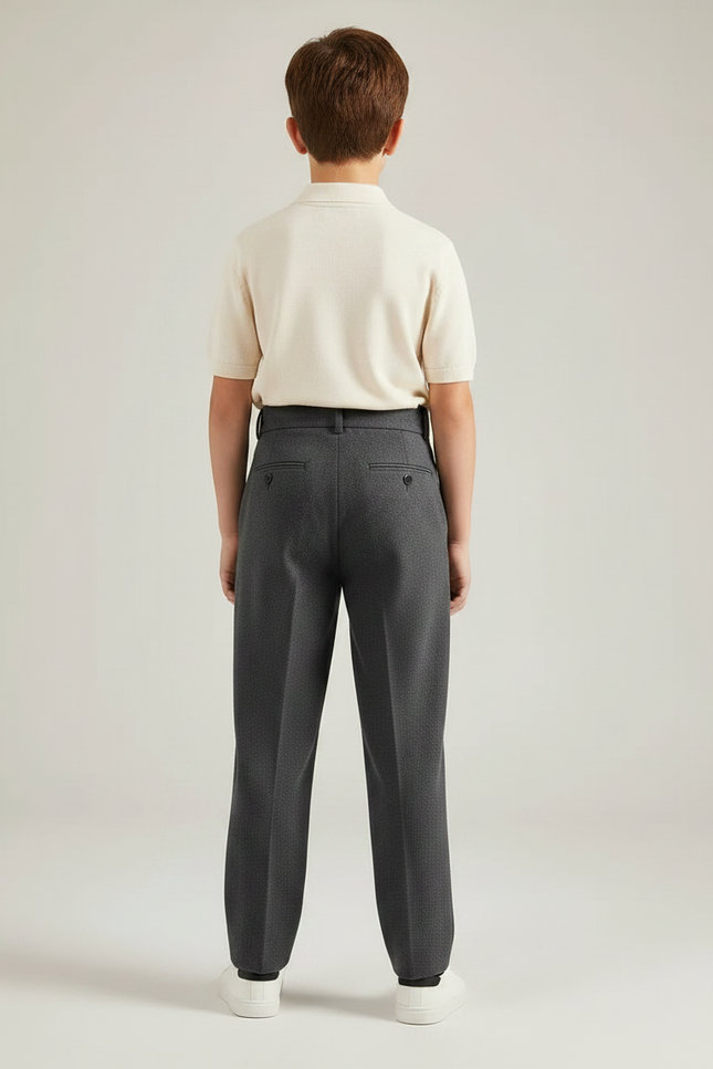 Pantalon À Pince Gris Foncé Droit Plissé Élégant Garçon - Laine - vue 2
