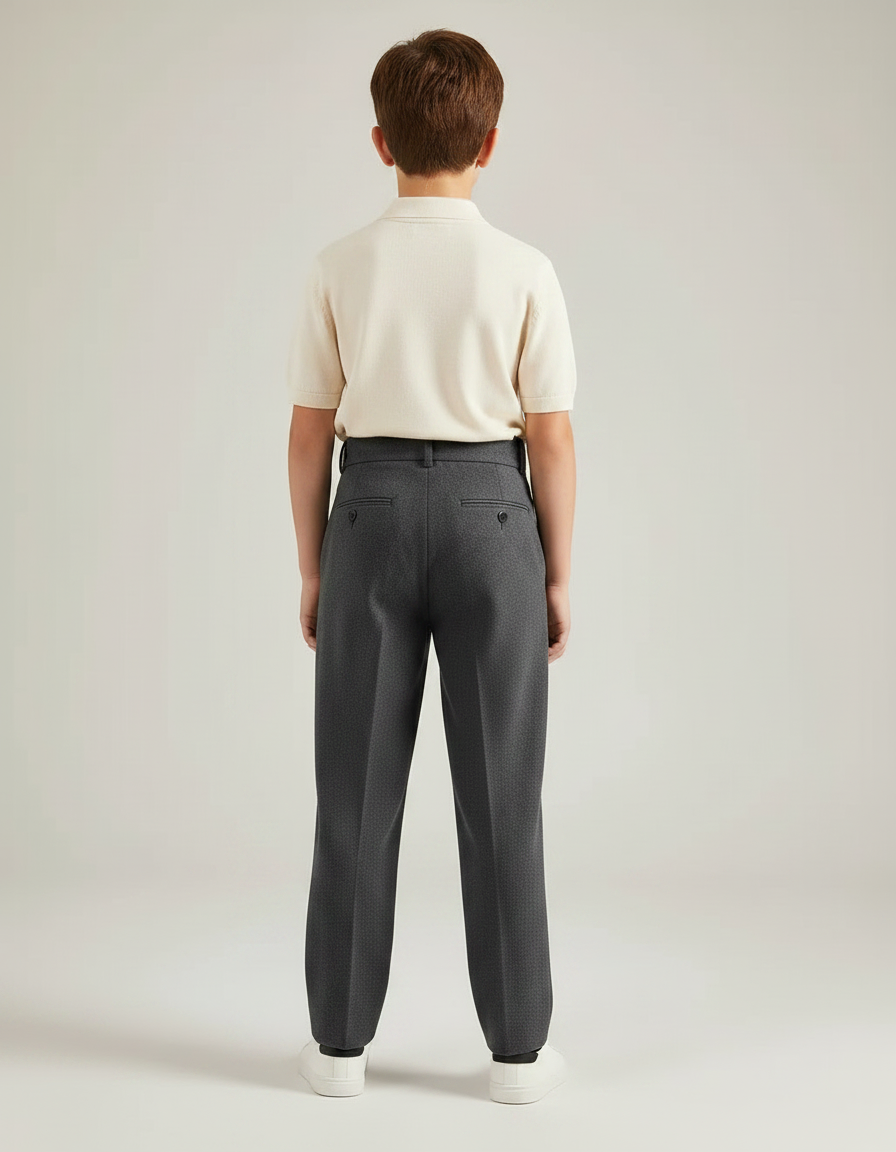 Pantalon À Pince Gris Foncé Droit Plissé Élégant Garçon - Laine - vue 2
