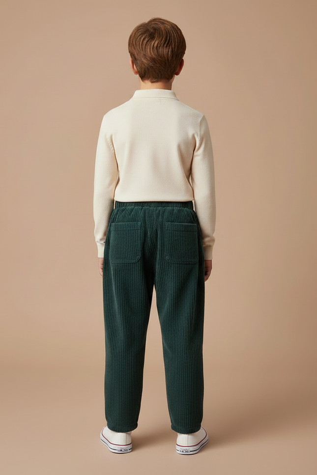 Pantalon À Pince Vert Côtelé Ample Décontracté Enfant - Cordé - vue 2