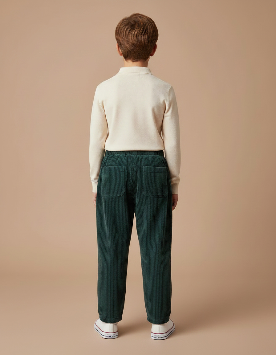 Pantalon À Pince Vert Côtelé Ample Décontracté Enfant - Cordé - vue 2