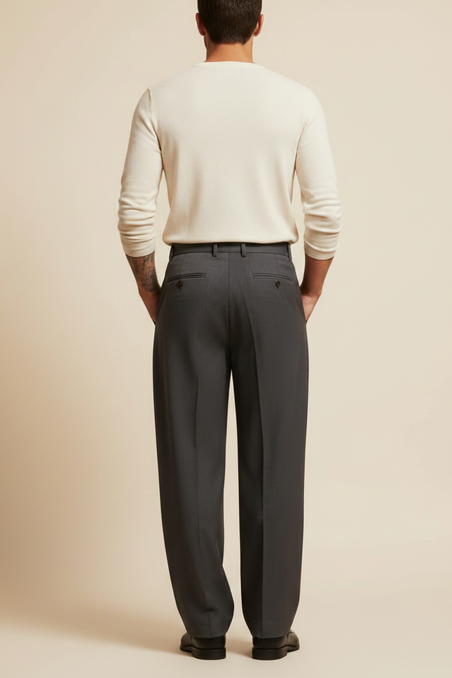 Pantalon À Pince Gris Foncé Plissé Ample Élégant Homme - Gabardine - vue 2
