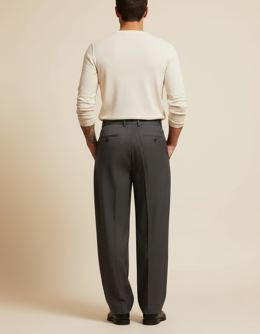 Pantalon À Pince Gris Foncé Plissé Ample Élégant Homme - Gabardine - vue 2