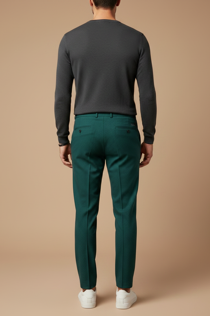 Pantalon À Pince Vert Émeraude Slim Détente Palmier Brodé - Polyester - vue 2