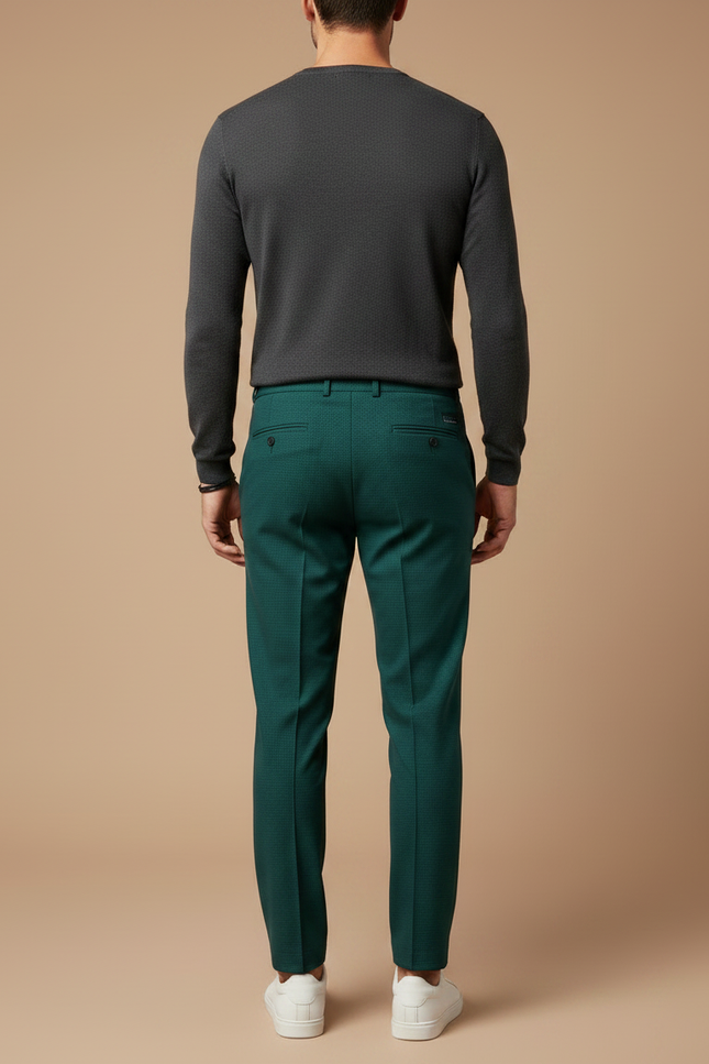 Pantalon À Pince Vert Émeraude Slim Détente Palmier Brodé - Polyester - vue 2