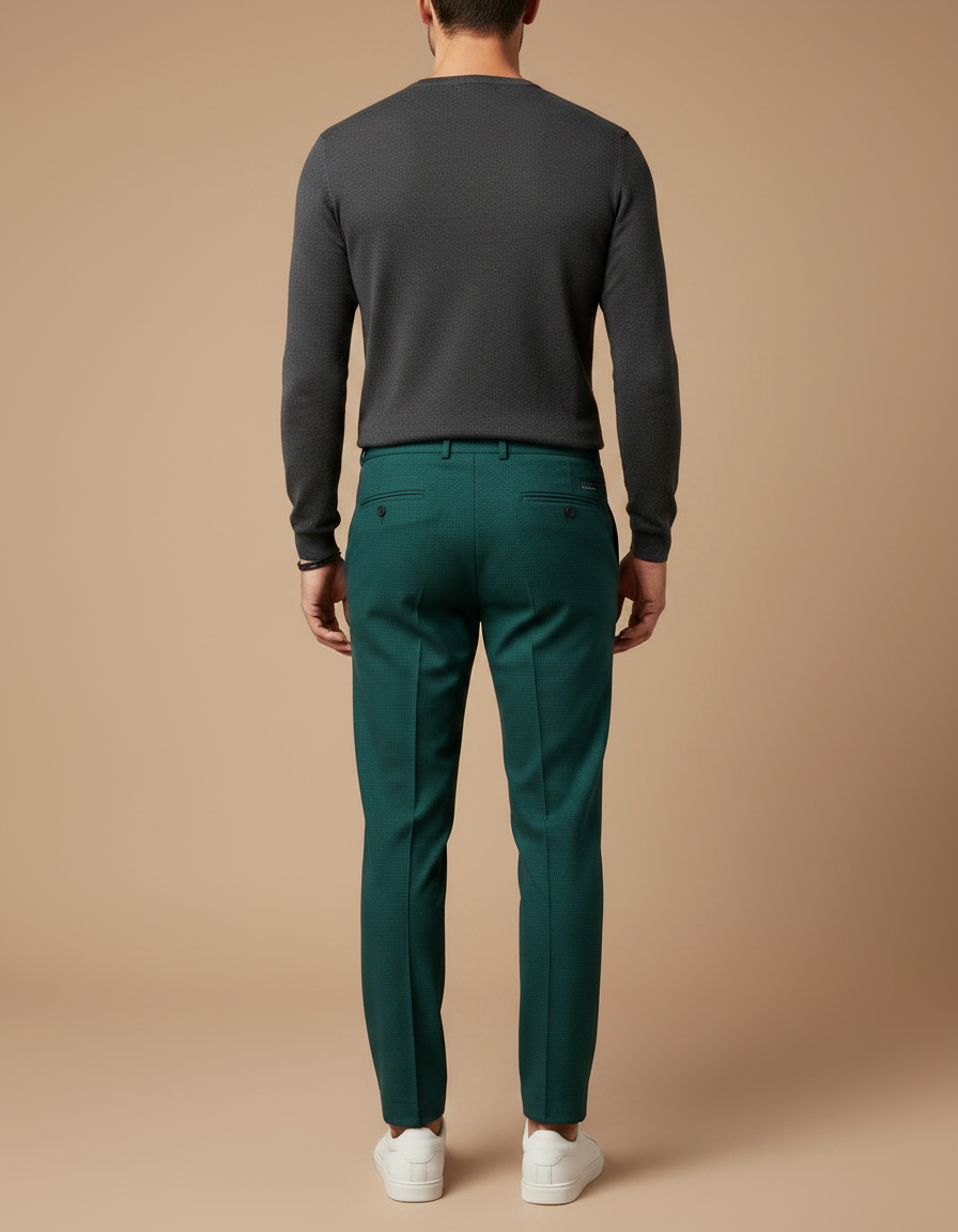 Pantalon À Pince Vert Émeraude Slim Détente Palmier Brodé - Polyester - vue 2
