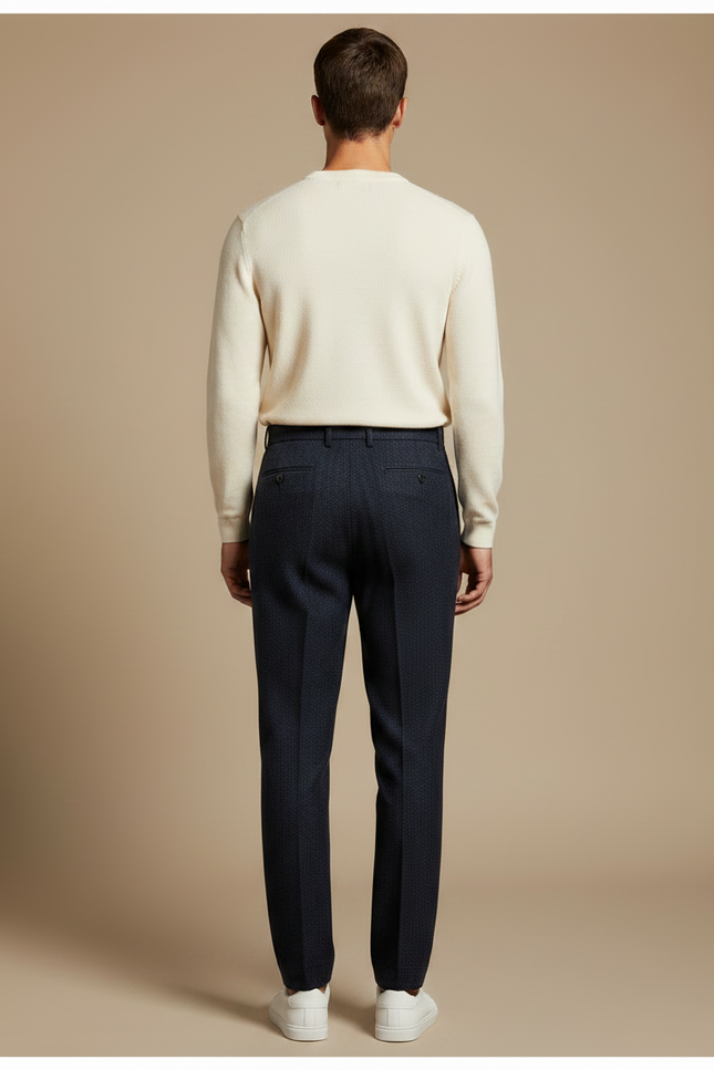 Pantalon À Pince Bleu Marine Laine Plissé Droit Élégant Homme - vue 2
