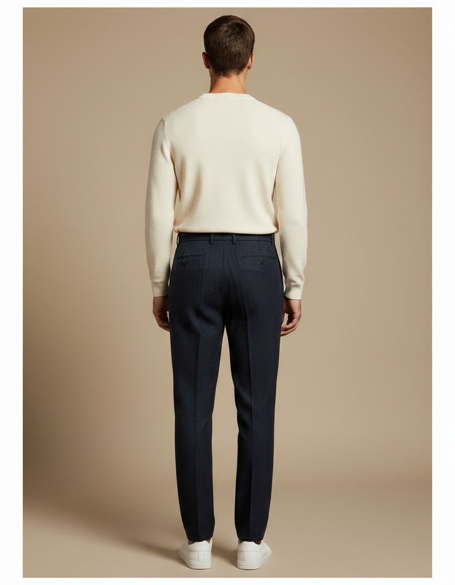 Pantalon À Pince Bleu Marine Laine Plissé Droit Élégant Homme - vue 2