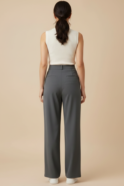 Pantalon À Pince Gris Ample Droit Fluide Élégant - Polyester - vue 2