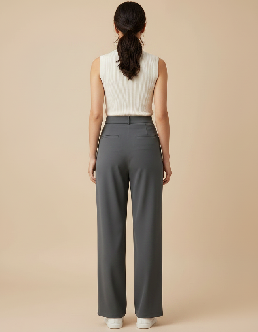 Pantalon À Pince Gris Ample Droit Fluide Élégant - Polyester - vue 2