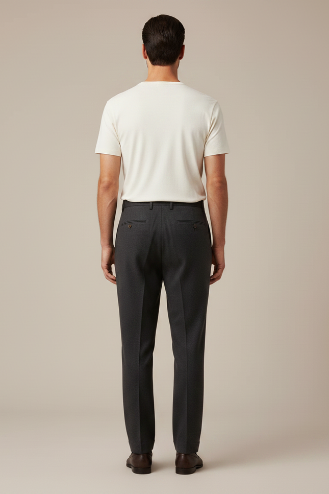 Pantalon À Pince Gris Foncé Plissé Laine Droit Homme - vue 2