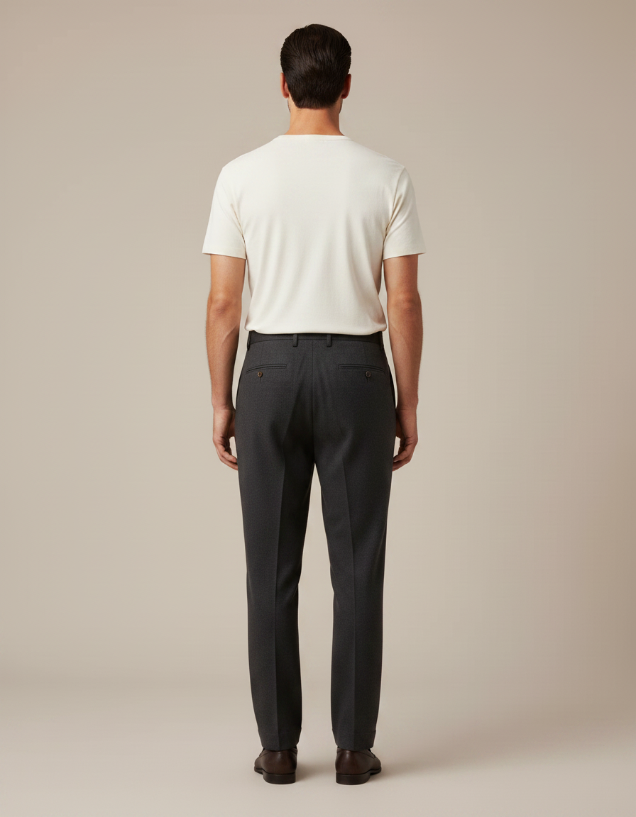Pantalon À Pince Gris Foncé Plissé Laine Droit Homme - vue 2