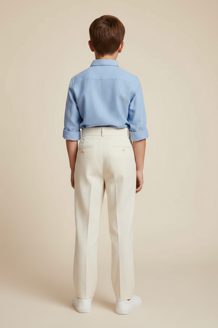 Pantalon À Pince Crème Plissé Droit Élégant Enfant - Beige Gabardine - vue 2