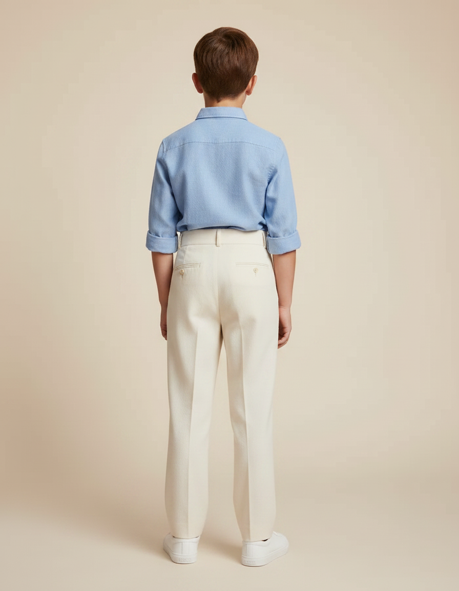 Pantalon À Pince Crème Plissé Droit Élégant Enfant - Beige Gabardine - vue 2