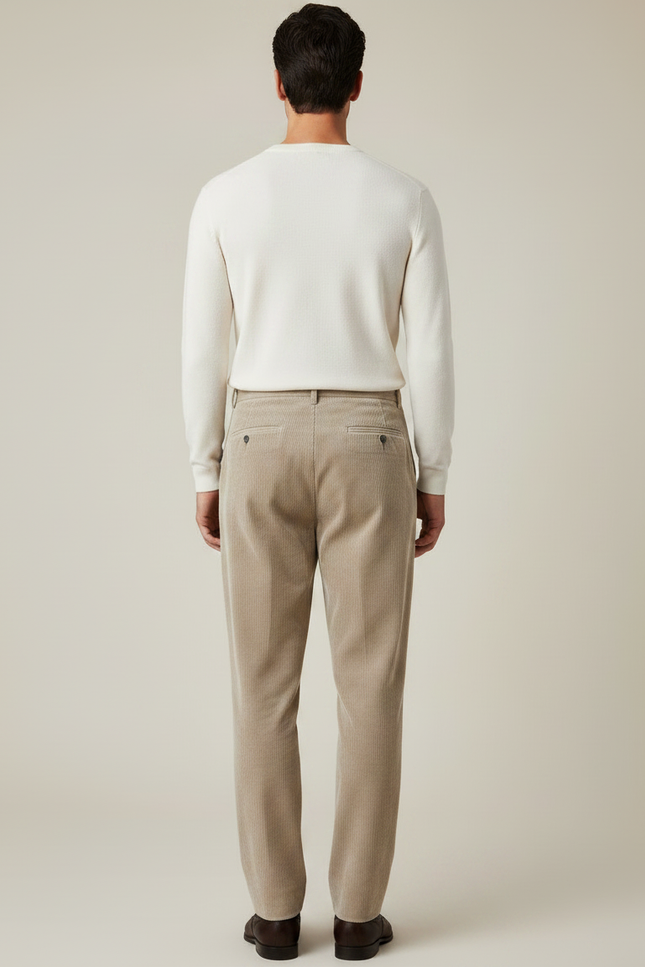 Pantalon À Pince Beige Côtelé Décontracté Ample - Cordé - vue 2