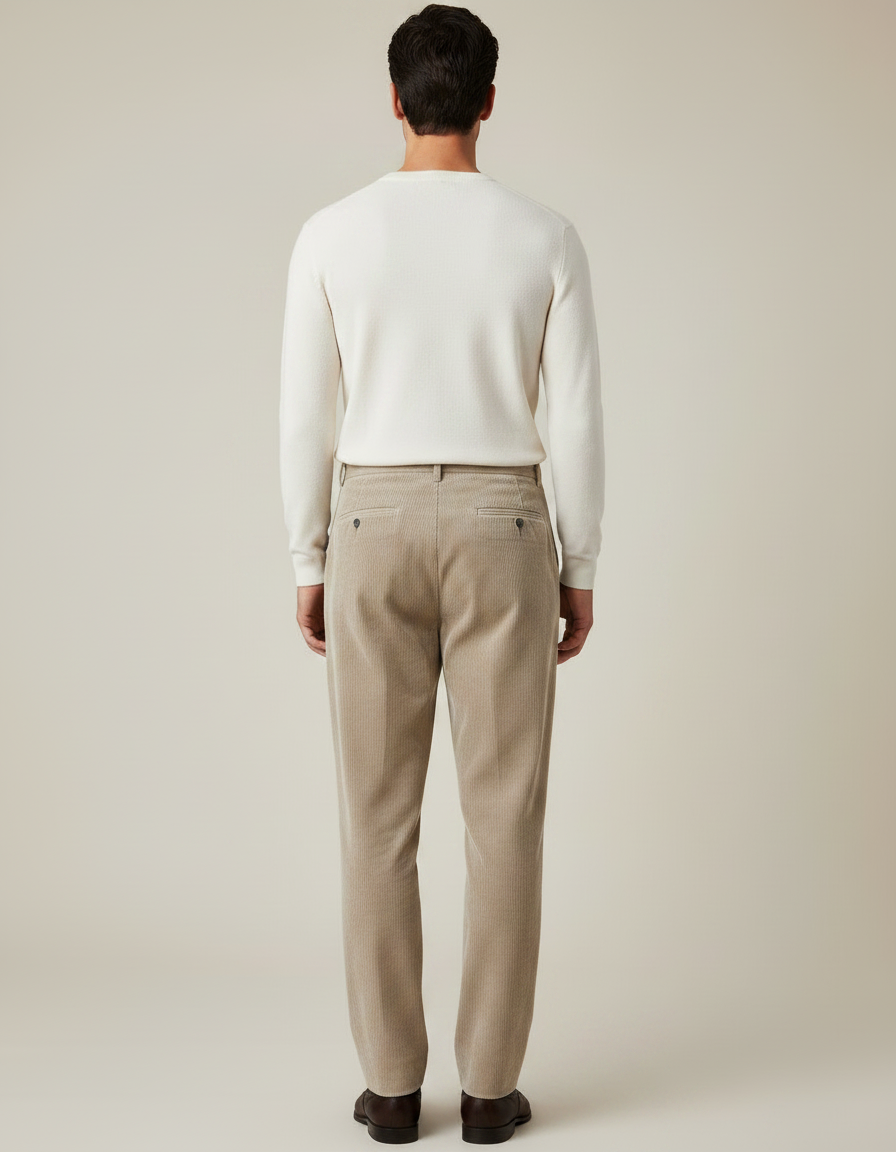 Pantalon À Pince Beige Côtelé Décontracté Ample - Cordé - vue 2