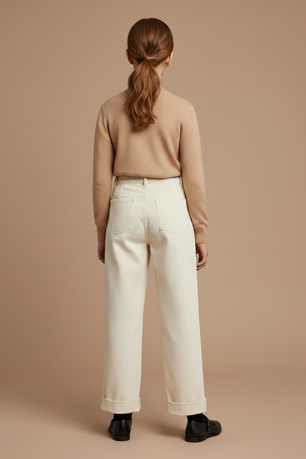 Pantalon À Pince Crème Ample Décontracté Coton Plissé - Blanc - vue 2