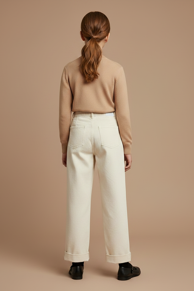 Pantalon À Pince Crème Ample Décontracté Coton Plissé - Blanc - vue 2