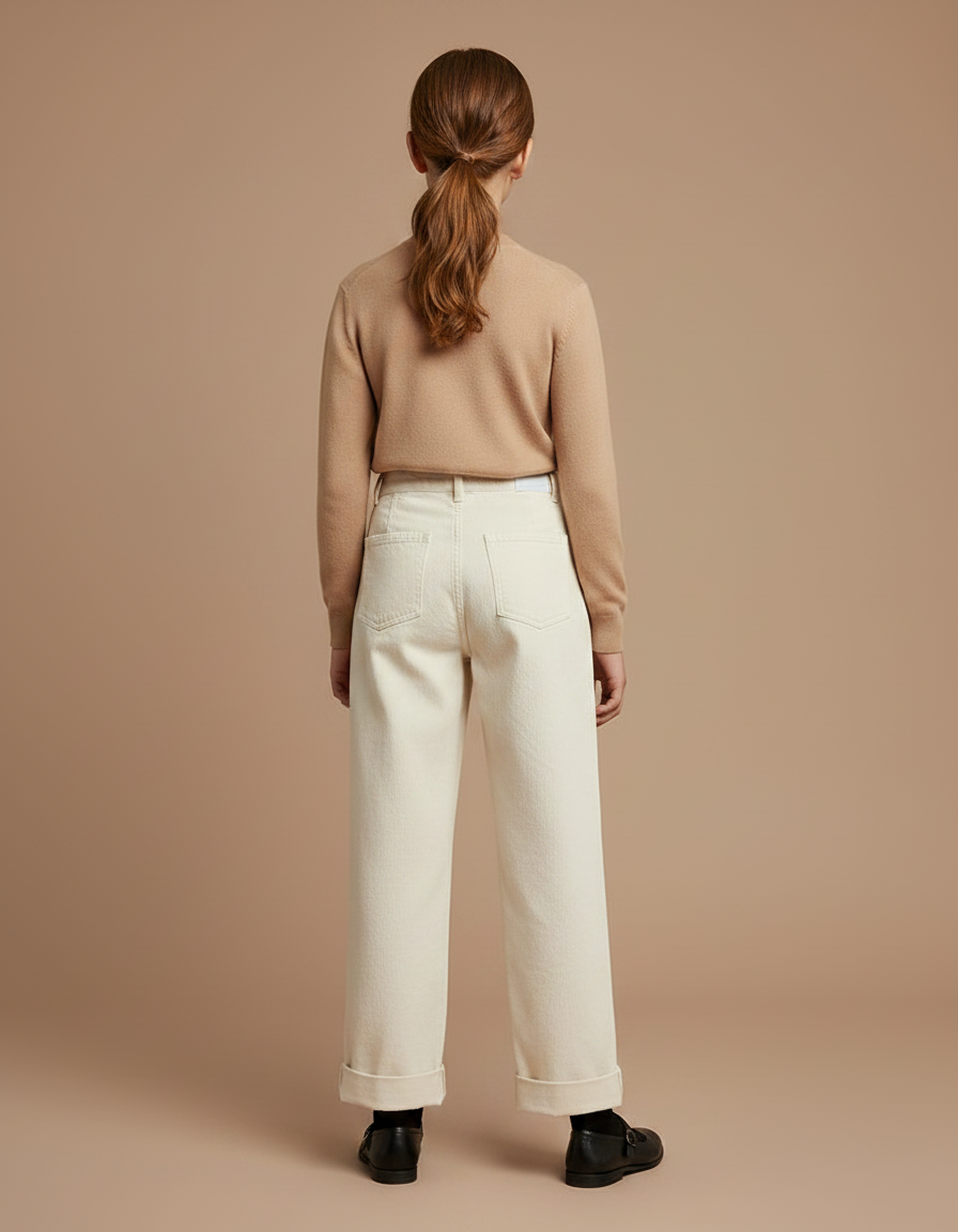 Pantalon À Pince Crème Ample Décontracté Coton Plissé - Blanc - vue 2