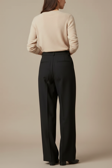 Pantalon À Pince Noir Ample Plissé Taille Haute - Gabardine - vue 2