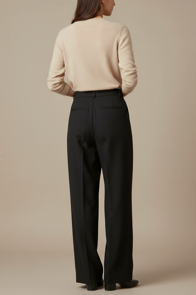 Pantalon À Pince Noir Ample Plissé Taille Haute - Gabardine - vue 2
