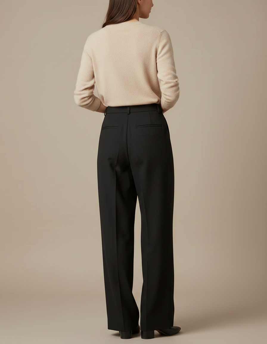 Pantalon À Pince Noir Ample Plissé Taille Haute - Gabardine - vue 2