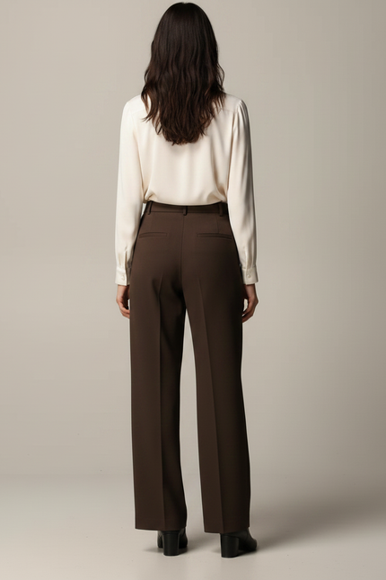 Pantalon À Pince Marron Large Fluide Élégant - Polyester - vue 2