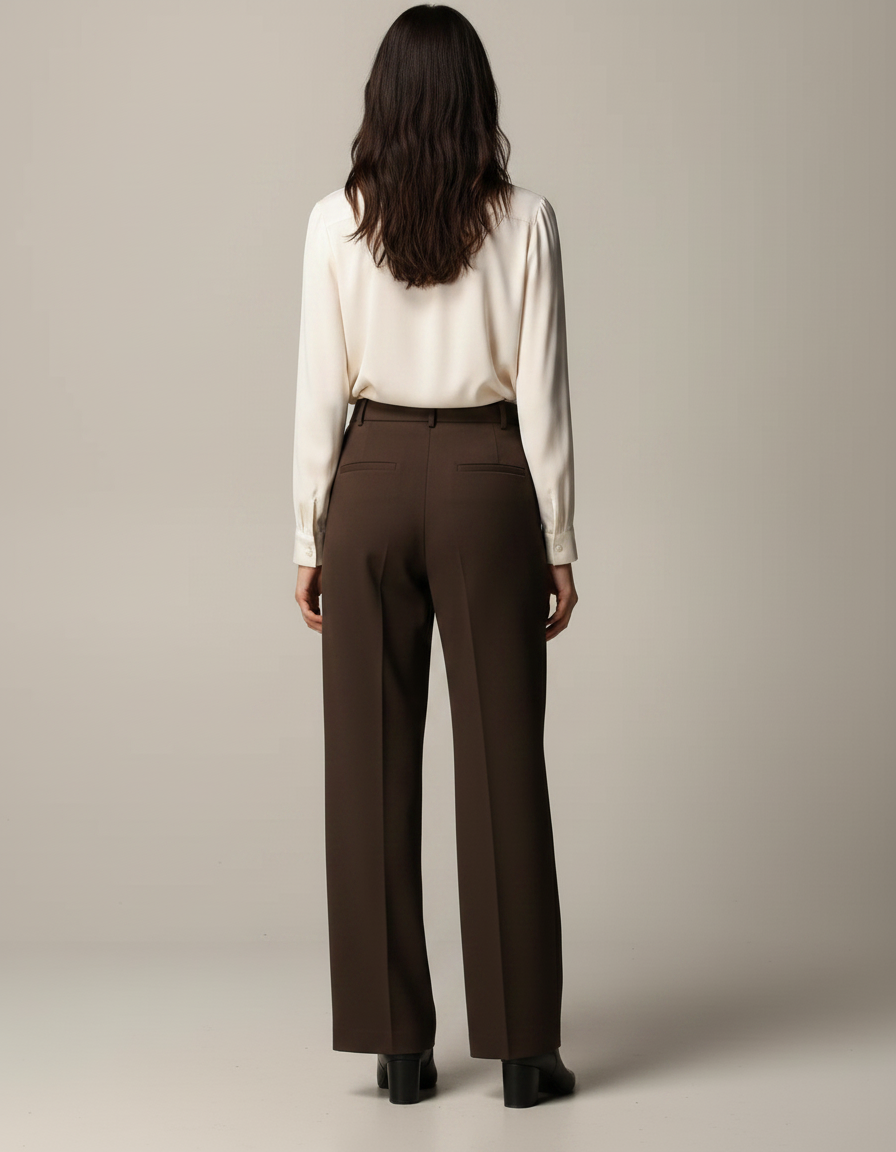 Pantalon À Pince Marron Large Fluide Élégant - Polyester - vue 2