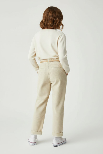 Pantalon À Pince Côtelé Beige Ample Décontracté Enfant - Cordé - vue 2