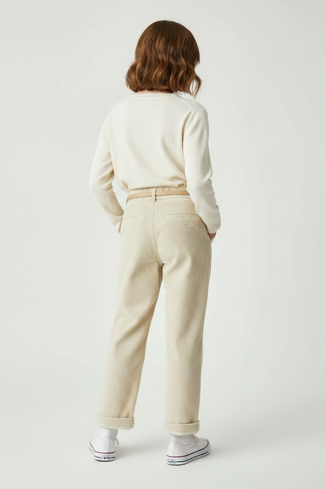 Pantalon À Pince Côtelé Beige Ample Décontracté Enfant - Cordé - vue 2