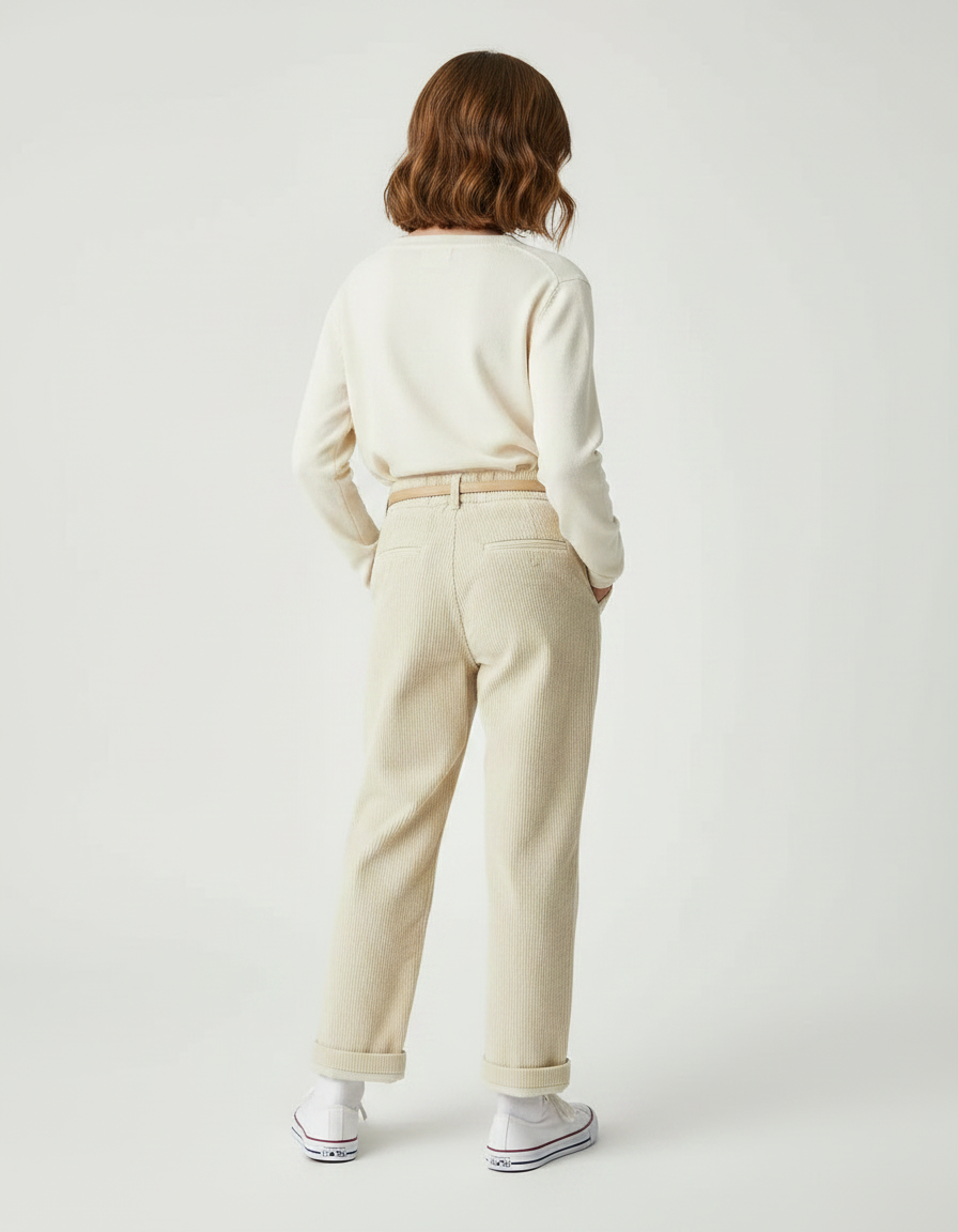 Pantalon À Pince Côtelé Beige Ample Décontracté Enfant - Cordé - vue 2