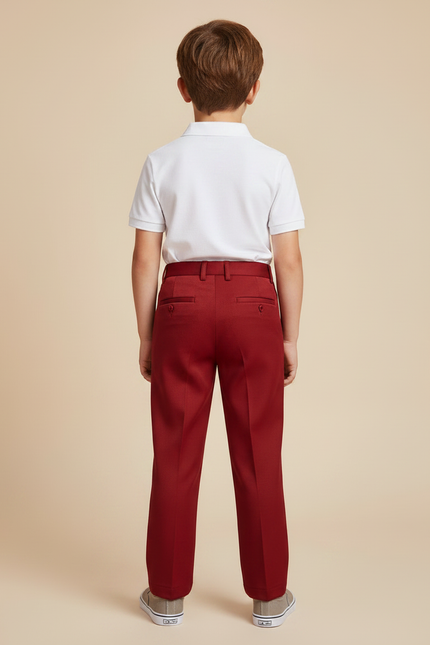 Pantalon À Pince Rouge Plissé Droit Enfant Élégant - Gabardine - vue 2