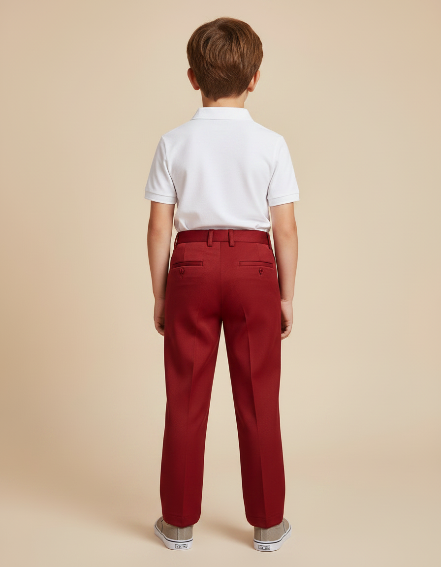Pantalon À Pince Rouge Plissé Droit Enfant Élégant - Gabardine - vue 2