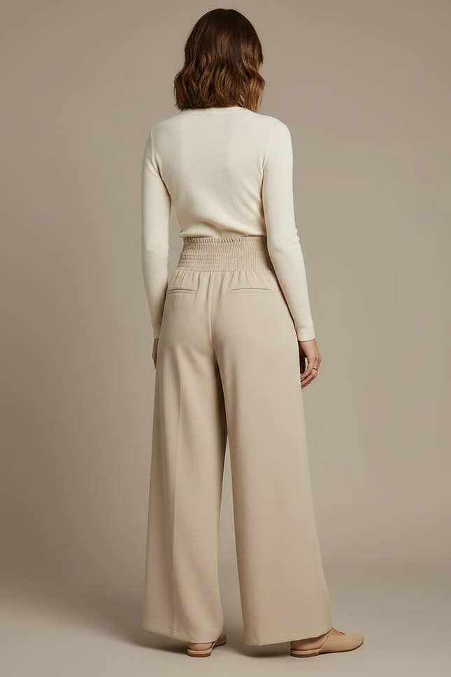 Pantalon À Pince Beige Fluide Taille Haute Élégant - Polyester - vue 2