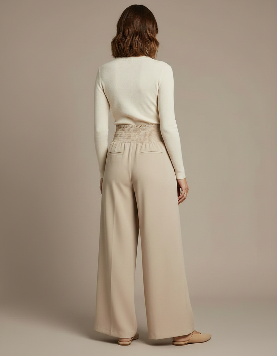 Pantalon À Pince Beige Fluide Taille Haute Élégant - Polyester - vue 2