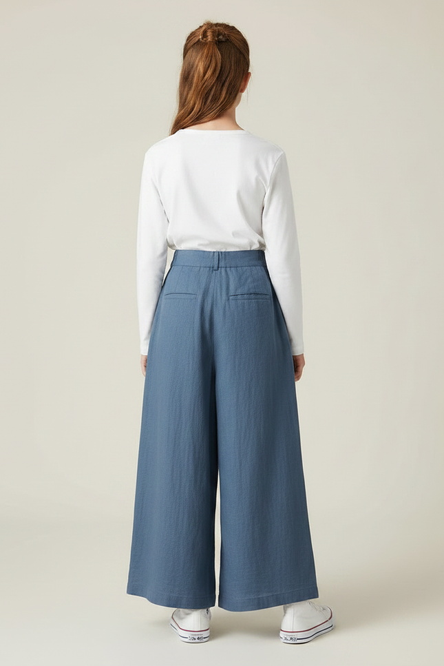 Pantalon À Pince Bleu Coton Ample Fille - Lin - vue 2