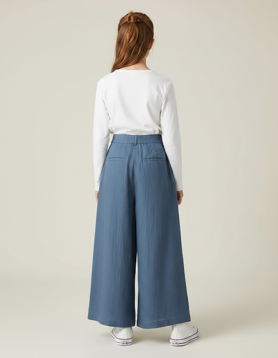 Pantalon À Pince Bleu Coton Ample Fille - Lin - vue 2