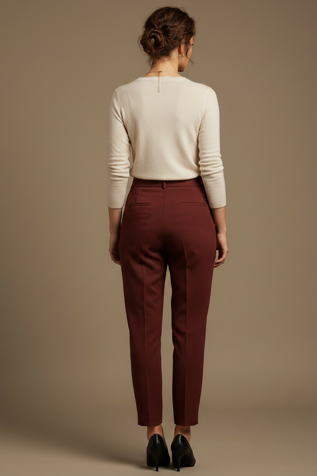 Pantalon À Pince Bordeaux Taille Haute Élégant Femme - Gabardine - vue 2