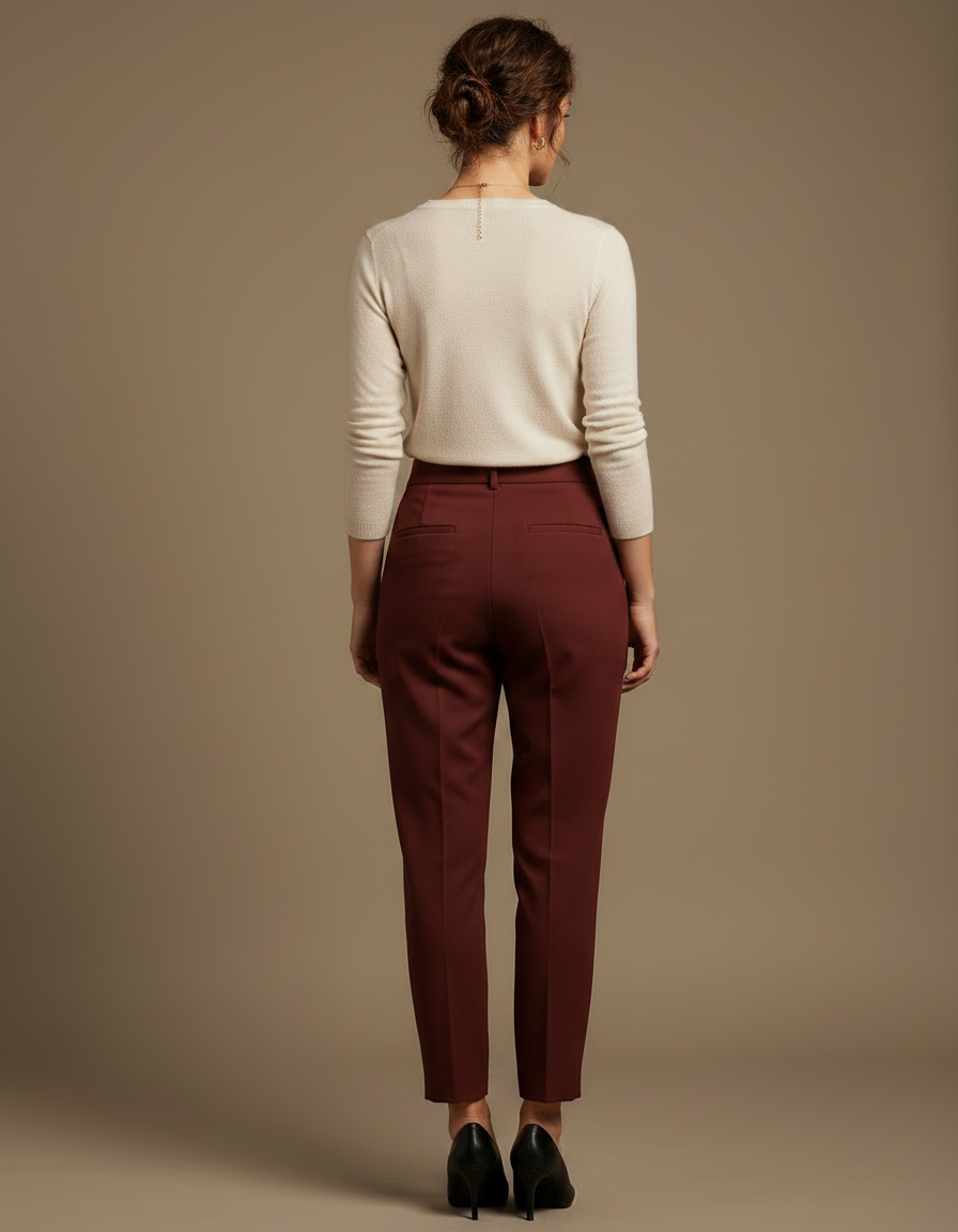 Pantalon À Pince Bordeaux Taille Haute Élégant Femme - Gabardine - vue 2