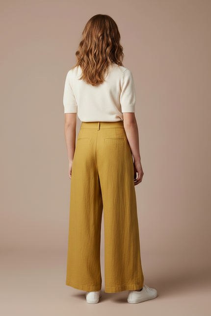Pantalon À Pince Jaune Ample Lin Fille - vue 2