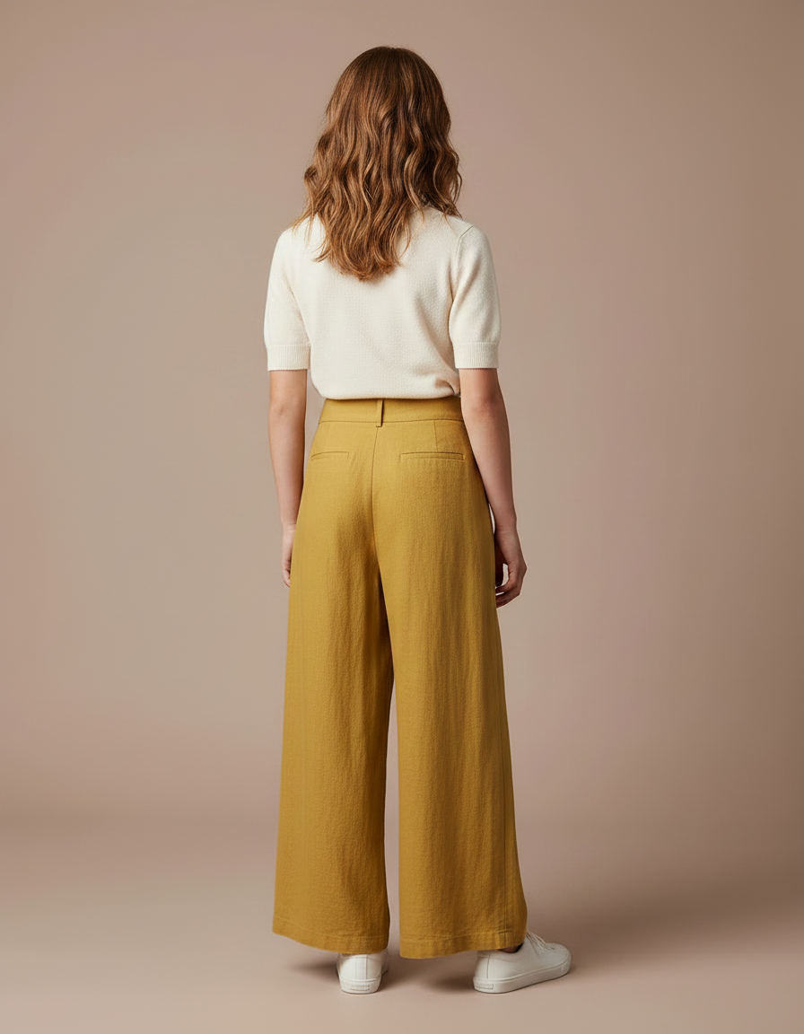 Pantalon À Pince Jaune Ample Lin Fille - vue 2
