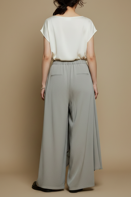Pantalon À Pince Gris Plissé Fluide Ample Femme - Viscose - vue 2
