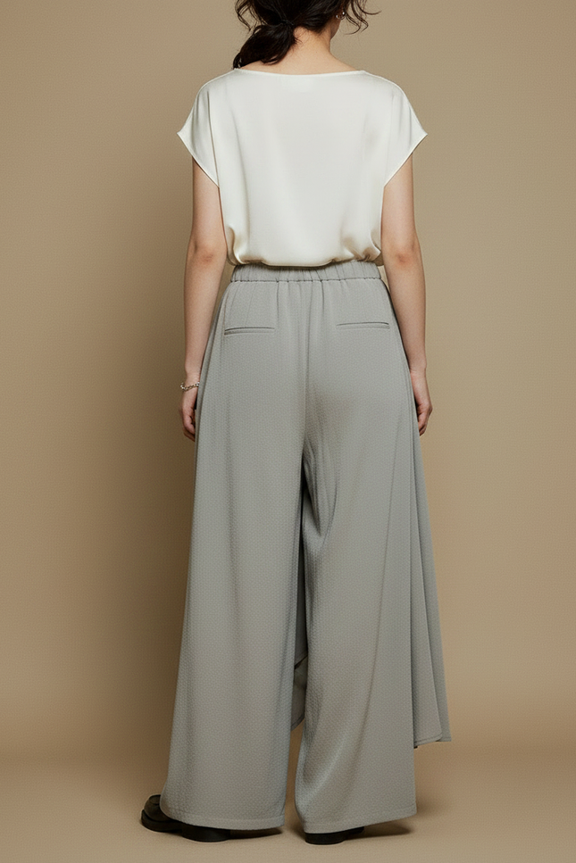 Pantalon À Pince Gris Plissé Fluide Ample Femme - Viscose - vue 2