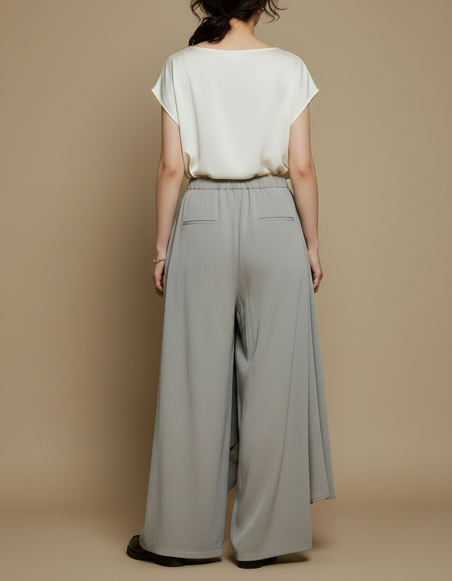 Pantalon À Pince Gris Plissé Fluide Ample Femme - Viscose - vue 2