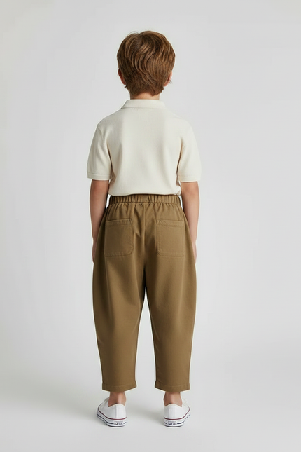 Pantalon À Pince Kaki Ample Coton Décontracté Enfant - vue 2