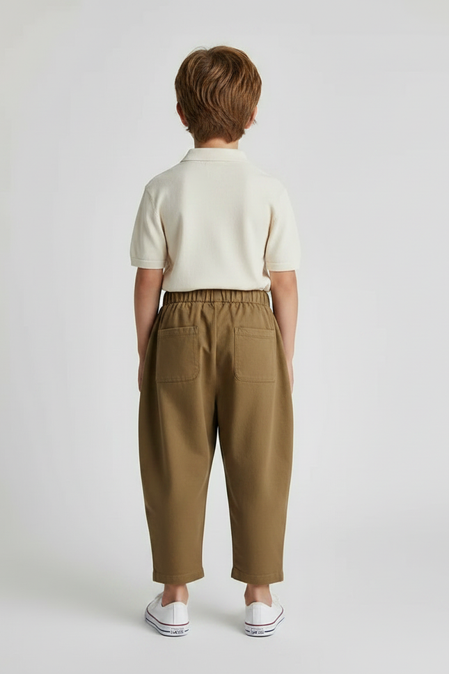 Pantalon À Pince Kaki Ample Coton Décontracté Enfant - vue 2