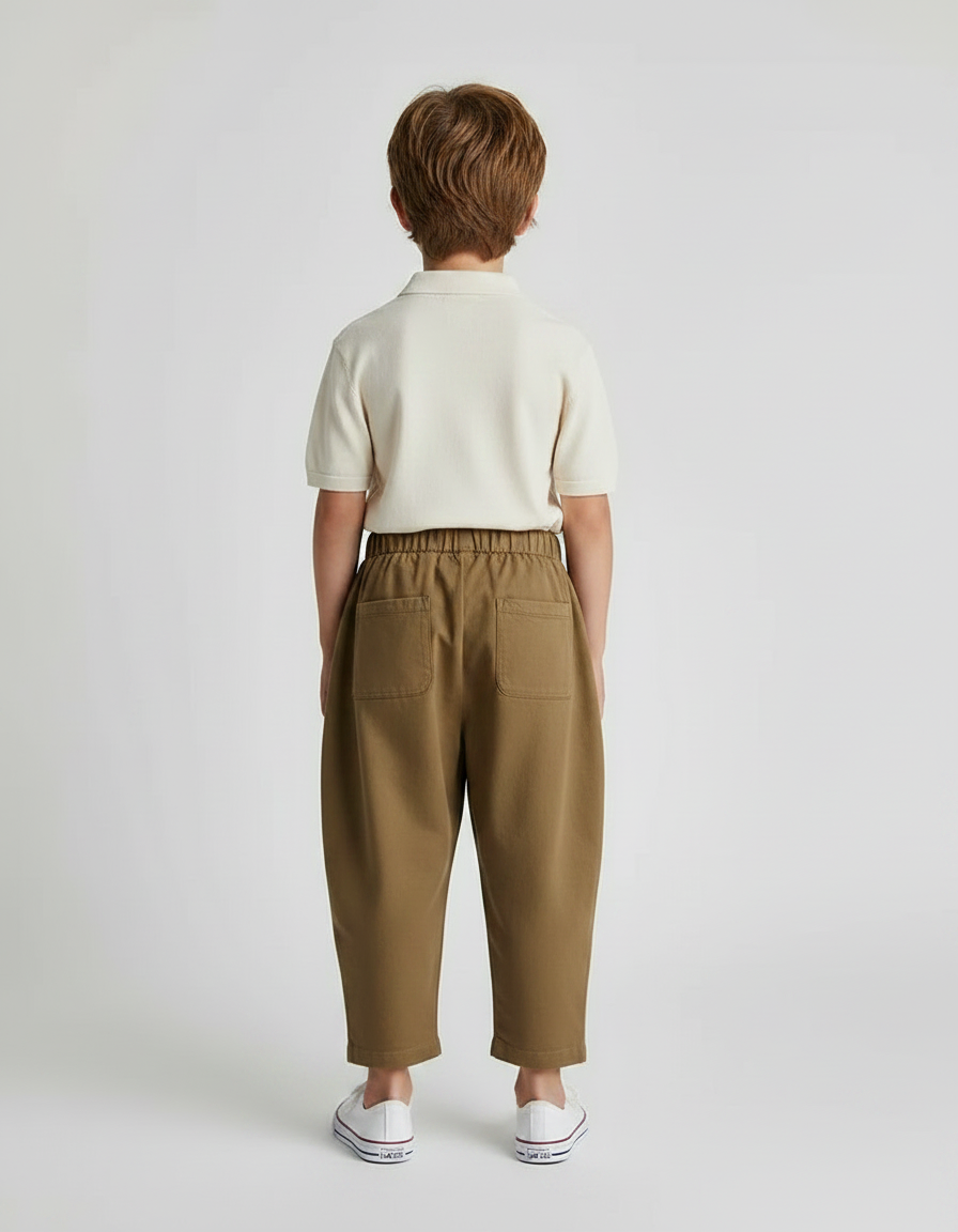 Pantalon À Pince Kaki Ample Coton Décontracté Enfant - vue 2