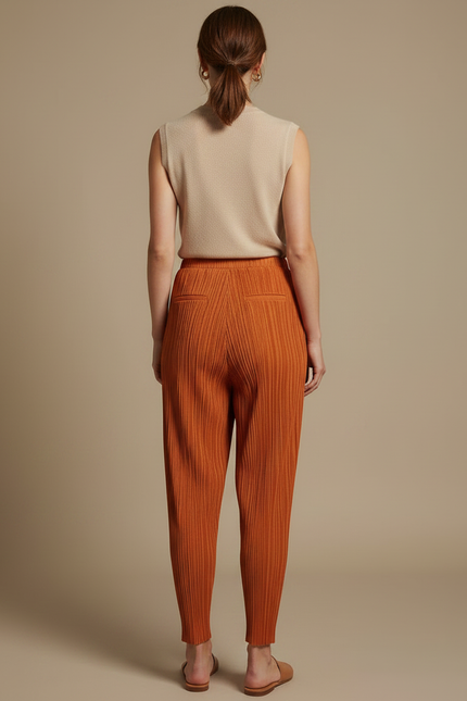 Pantalon À Pince Plissé Fluide Ample Orange Femme - Polyester - vue 2